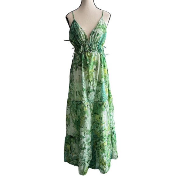 H&M Dresses & Skirts - H&M BEAUTIFUL PEACOCK AND PLANTS DESIGN, GREEN LONG DRESS, SZ. M